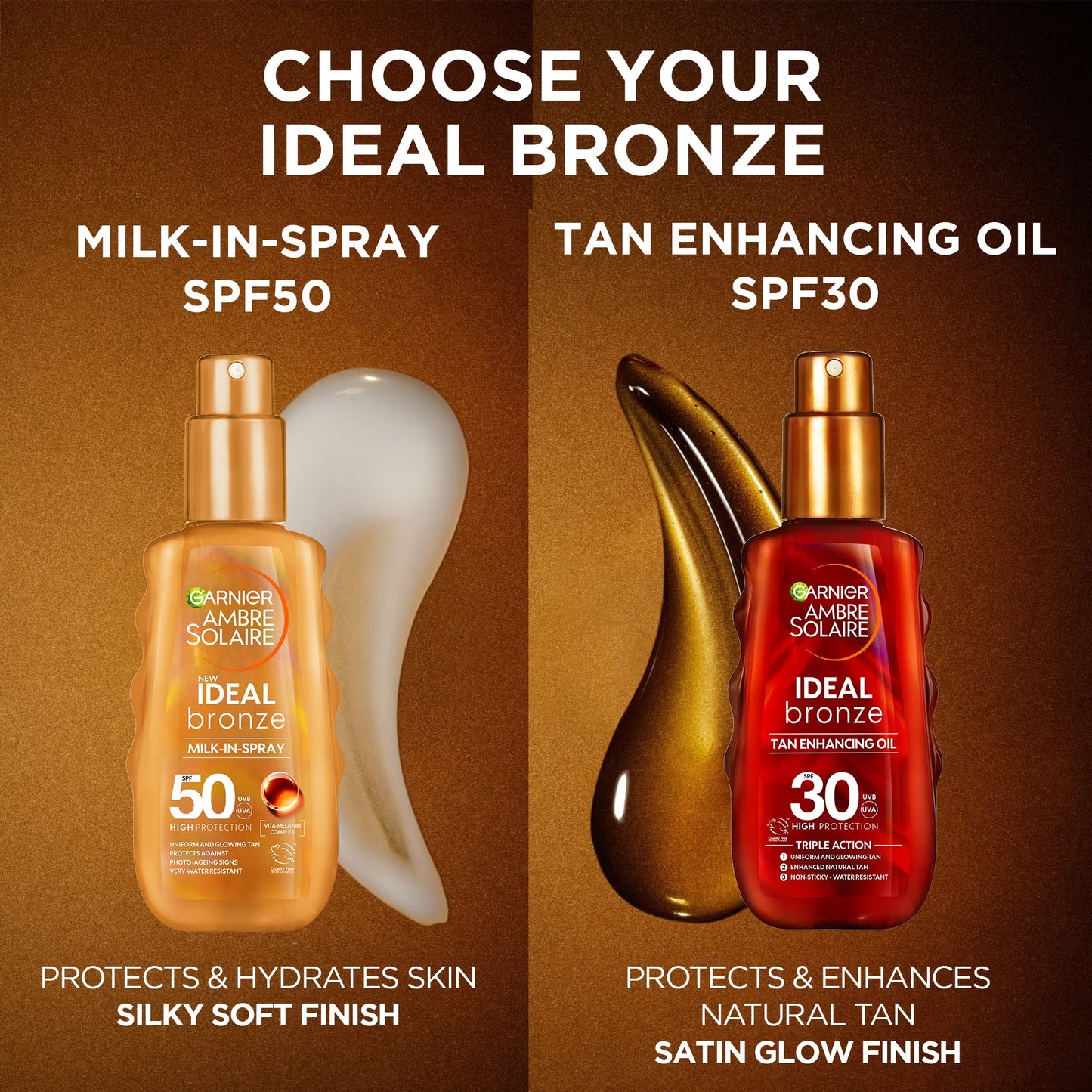 Garnier Ambre Solaire Ideal Bronze Milk-In Tanning SPF 50 Spray for Face and Body - 150ml