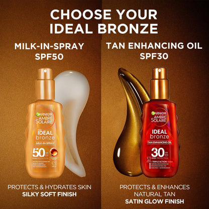 Garnier Ambre Solaire Ideal Bronze Milk-In Tanning SPF 50 Spray for Face and Body - 150ml