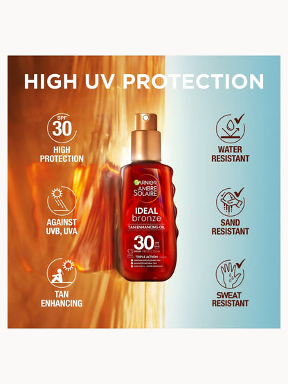 Garnier Ambre Solaire Ideal Bronze Protective Oil SPF30 Sun Cream Spray - 150ml