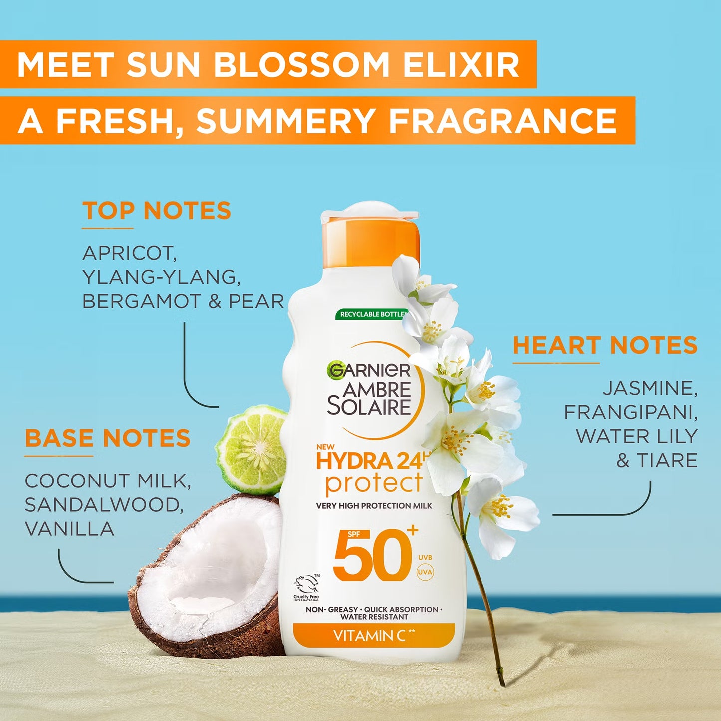 Garnier Ambre Solaire SPF 50+ Hydra 24 Hour Hydrating Sun Cream Lotion With Vitamin C - 175ml